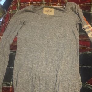 Hollister Heather Gray Long Sleeve with Striped Detail